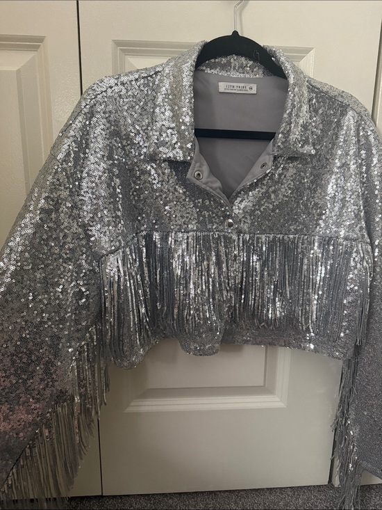 12th Tribe Jackets & Blazers - 12th Tribe Silver Sequin Fringe Shirt Jacket